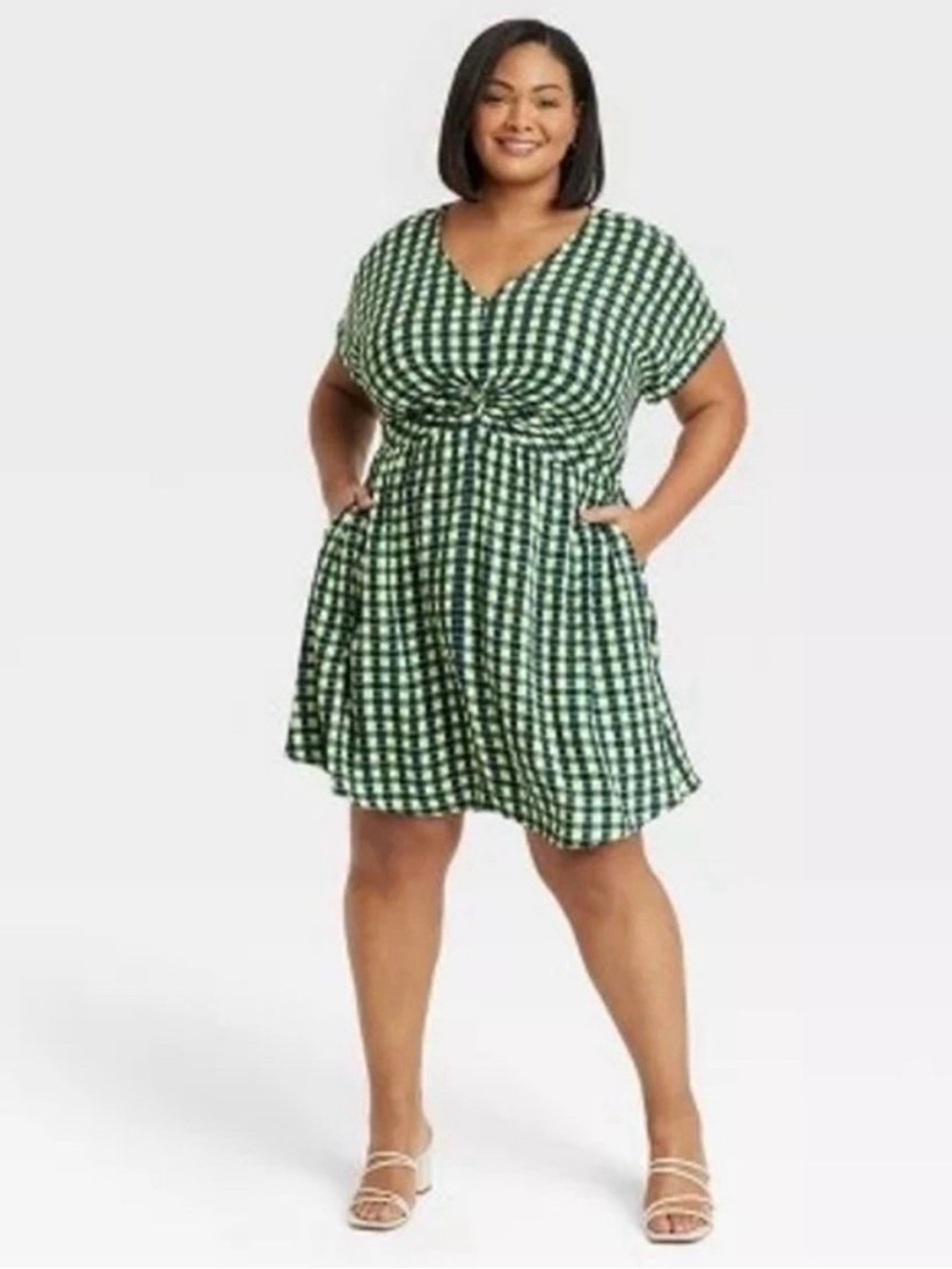 Green Twist Plaid Dress Sz 2X 111